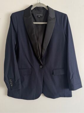 Ann Taylor Navy and Black Satin Lapel Blazer